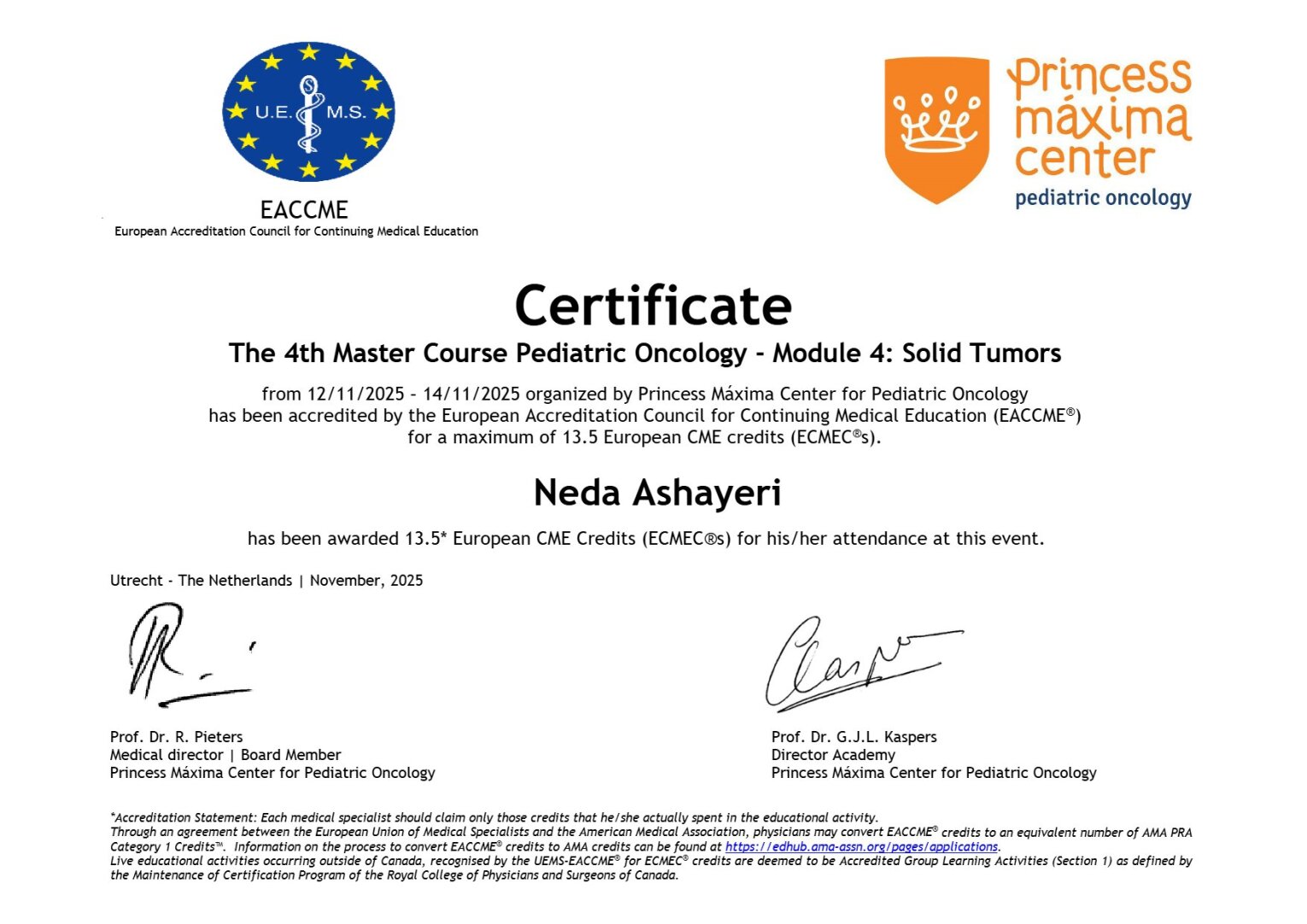 4th Master Course in Pediatric Oncology – Module 4: Solid Tumors